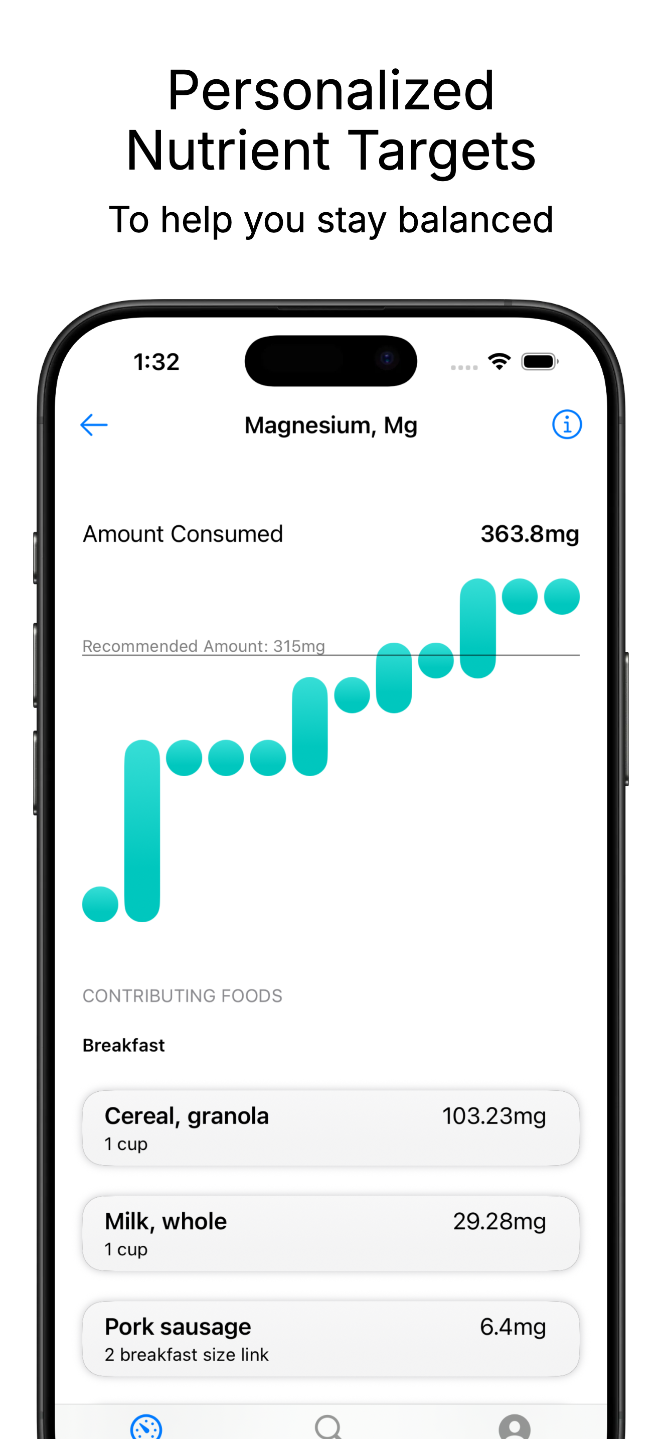 App screenshot showing nutrient breakdown