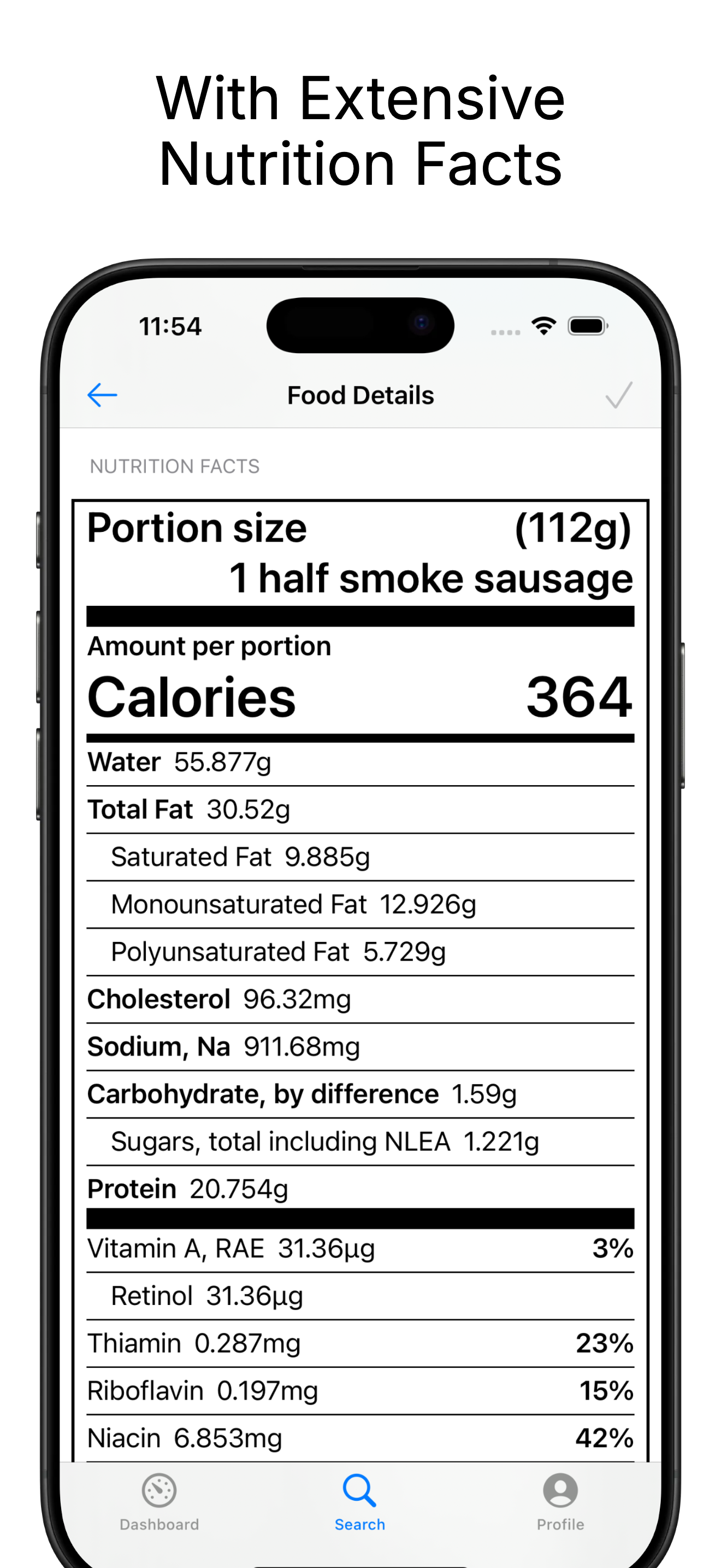 App screenshot showing food search